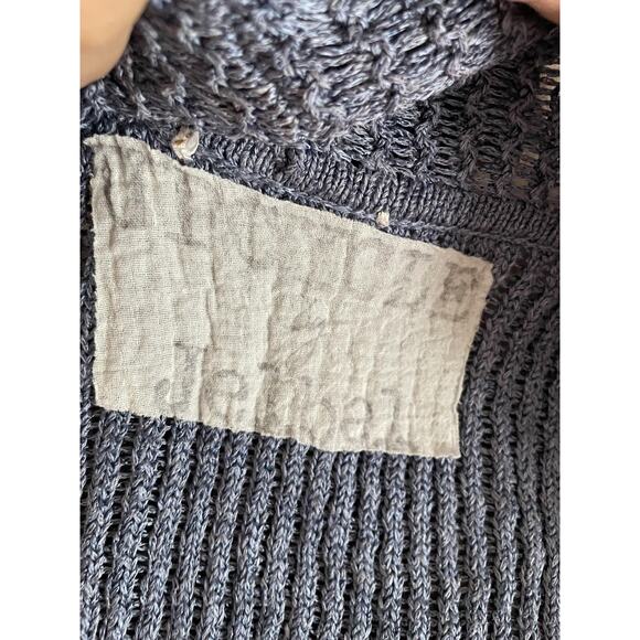 Upcylce Boho Sweater Womens M Blue Patchwork Lagenlook Cardigan Linen Knit - Picture 6 of 11